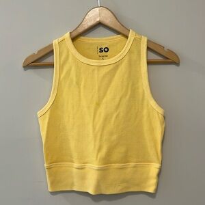 SO ✨ Yellow Waffle Cropped Racerback Tank Sz L